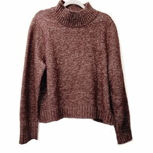 Ann Taylor Brown Burgundy Gold Heathered Mock Neck Chuncky Sweater Size XXL